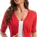 Women's Cotton Cropped Cardigan, Soft Short Sleeve V-Neck Casual Lightweight Cover Up Knit Sweater for Dresses (Red, XXL)