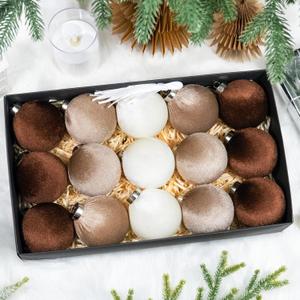 3.15 Inch Velvet Christmas Tree Ornaments15 Pcs Christmas Balls Bulk Set Plastic Shatterproof Xmas Hanging Ornaments Decorations for Tree Garland(Brown Neutral Beige)