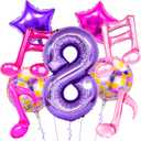 3 x 9Pcs Kpop Birthday Decorations - Kpop Music Balloons Hot Pink Music Note Balloons - 40 Inch Purple Number 8 Balloon for Disco Party Decor - K pop Music Themed Birthday Party Decorations, 40 inch, 18 inch