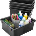 Storex Letter Size Deep Storage Tray Organizer Bin for Classroom, Office and Home, Black, 5-Pack (62523U05C)
