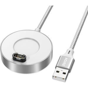 AGVEE 3.3ft Aluminium Ultra Thin Charger Dock Charging Station Compatible with Garmin Watches Vivoactive 3 4, Fenix 7 6 5, Forerunner, Instinct, Venu, Tactix, D2, Quatix, Silver