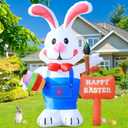Huge 12FT Tall Easter Inflatable Decoration Standing Bunny Holding Egg and Paintbrush, Build-in LED Lights Holiday Blow Up Yard Decoration, for Spring Outdoor,Garden, Yard Lawn Decor