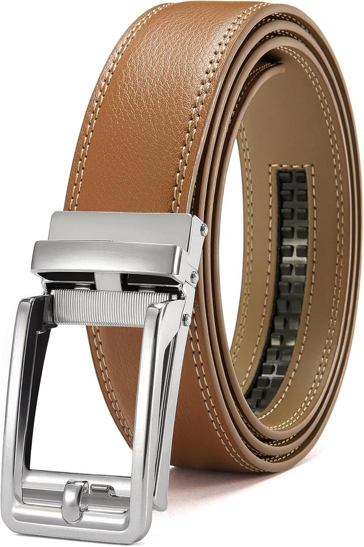 CHAOREN Click Belts for Men - Mens Ratchet Belt 1 3/8" for Dress Pants - Perfect Companion to Men's Oxfords (Light Brown)