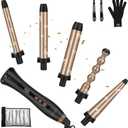 Prizm 5 in 1 Clampless Interchange Curling Iron Wand Set, LED Display, 11 Temp Settings, 0.6 to 1.25 Inch Tourmaline Ceramic Barrels, Hair Curler for Wavy/Bang/Ringlet/Spiral with Heat Resistant Glove