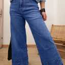 Sidefeel Womens Wide Leg Embroidered Jeans High Waisted Stretchy Straight Leg Loose Fit Ankle Denim Pants, Size 4(Blue)