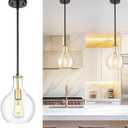 Emak Black and Gold Pendant Lights Kitchen Island, 8 Inch Pendant Light Fixtures with Clear Glass Shade, Modern Farmhouse Island Lights for Kitchen, Dining Room, Bathroom, PL125-BKBGD-CG