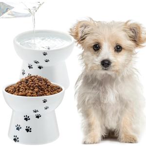 Teenyyou 2 Pack Elevated Dog Bowls Cute Ceramic Raised Dog Bowl Nonslip Elevated Water Bowl for Dogs, Dishwasher and Microwave Safe