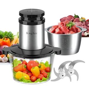 KingAcc Food Processor, 8-Cup 500W Meat Grinder & Mini Electric Vegetable Chopper with Copper Motor, 2 Blades & Dual Bowls (Glass+Stainless Steel), Overheat Protection for Baby Food/Meat/Home Kitchen