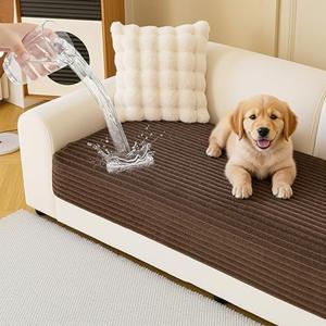 MYSKY HOME 100% Waterproof Couch Cover, Couch Covers for Dogs, Non Slip Couch Covers for Sectional Sofa, Couch Cover for 3 Cushion Sofa, Sofa Covers Washable Dog Bed Cover, Chocolate, 35"x70.9"