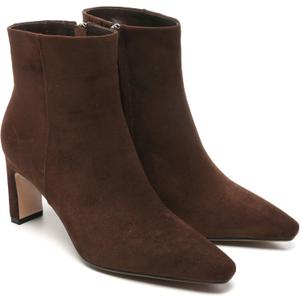 Brown Suede Ankle Boots for Women Pointed Toe Chunky High Heeled Booties Fall Dressy Short Boots with Zipper (Brown), 9.5