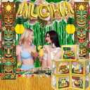169 PCS Luau Party Decorations, Hawaiian Party Supplies - "ALOHA" Balloons, Hawaiian Boxes, Balloon Arch Garland Kit, Fringe Curtains, Palm Leaf, Table Cloth and Skirt