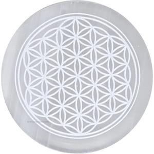 Amazing Gemstone Selenite Crystal Charging Plate For Crystals And Healing Stones, 3" Selenite Crystal Plate Engraved Flower of Life Coaster For Home, Office Table Decor (Selenite Round Disc)
