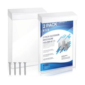 Remerry 2 Pieces Acrylic Outdoor Brochure Holder 6 x 9 Inch Clear Wall Mount Literature Box with White Lid Wall Mounting Waterproof Pamphlet Holder with 4 Screws for Pamphlet Map Menu Flyer Display