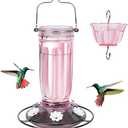 Kingsyard Glass Hummingbird Feeder for Outdoors Wild Bird Feeder with 6 Feeding Ports Hanging for Garden Yard, Pink (Ant Moat Included)