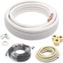 TAUROX 25FT Mini Split Line Set 1/4" & 1/2" O.D Copper Pipes Tubing and 3/8" White Thickened PE Insulation Coil, for Mini Split Air Conditioning or Heating Pump Equipment and HVAC with Flared Nuts.