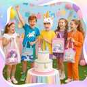 Amylove 24pcs 8 * 8.5in Unicorn Canvas Tote Bag Bulk Reusable Candy Grocery Shopping Gift Mini Canvas Bags 12 Patterns Unicorn Design for Halloween Party Supplies Favors