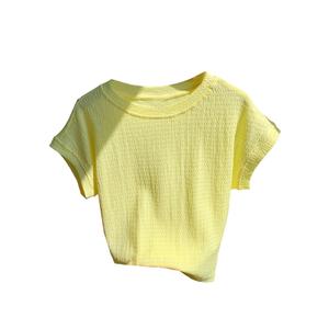 RoseSeek Women's Textured Tops Crew Neck Short Sleeve T Shirts Casual Summer Tops Yellow Medium (Yellow, M)