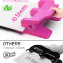 AFMAT 3 Hole Punch Heavy Duty, 40-Sheet Three Hole Punch, 50% Reduced Effort, 3 Hole Puncher for Binder w/Large Chip Tray, 9/32" Holes Diameter, Metal Paper Puncher for Home/Office/School, HP14(Pink)