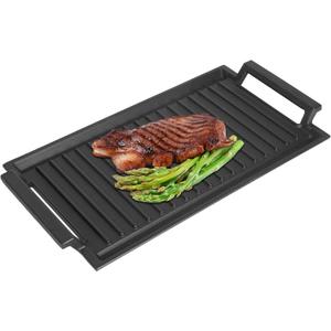 SafBbcue Cast Iron Pot, Griddle Pan Hot Plate Ridged Surface, Pre-Seasoned, Grill for Stovetop, Oven, Grill & Campfire, Suitable for Outdoor Cooking Kitchen and Patio Backyard, 17 x 11in