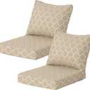 24x24 Inch Outdoor Deep Seat Cushions Set of 2,Thick High-Density Foam, Removable Cover with YKK Hidden Zipper,Water-Resistant UV-Resistant Polyester for Patio Furniture,Toffee Trellis