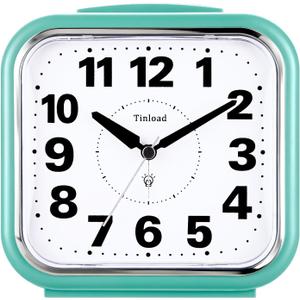 5.5" Large No Ticking Analog Alarm Clock,Silent Readable for Seniors,Easy to Set,Gradual Rise Alarm,Big Numbers,Gentle Wake,Snooze, Lighted on Demand,Battery Operated,Green