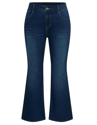 Hanna Nikole Womens Bell Bottom Jeans Plus Size High Waist Stretchy Flare Jeans Pants Dark Blue 16