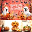 Pink Halloween Decor Happy Halloween Kids Banner, 4x6 ft Night Party Decorations, Spooky Indoor Ghost Banner (White Ghost)