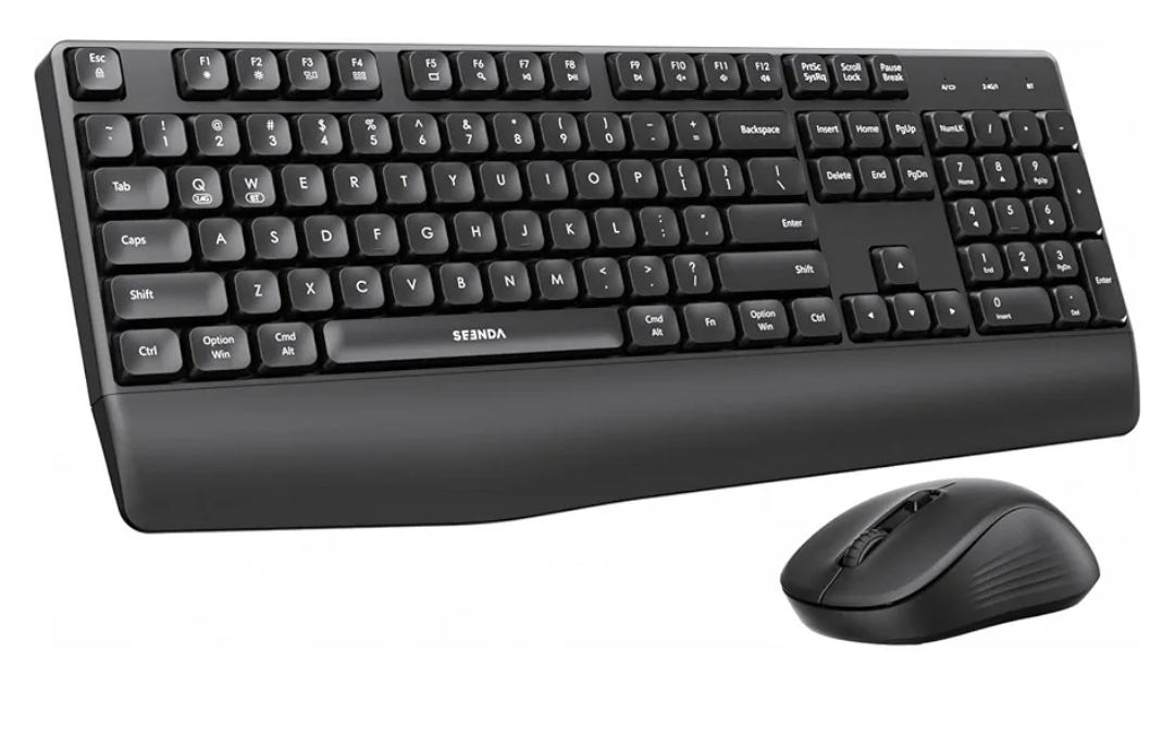 seenda Wireless Bluetooth Keyboard and Mouse Combo, COE200 Ergonomic Wireless Keyboard Mouse with Wrist Rest, Multi-Device Connection, Full-Size, Compatible for Computer/Laptop/Mac/MacBook, Black