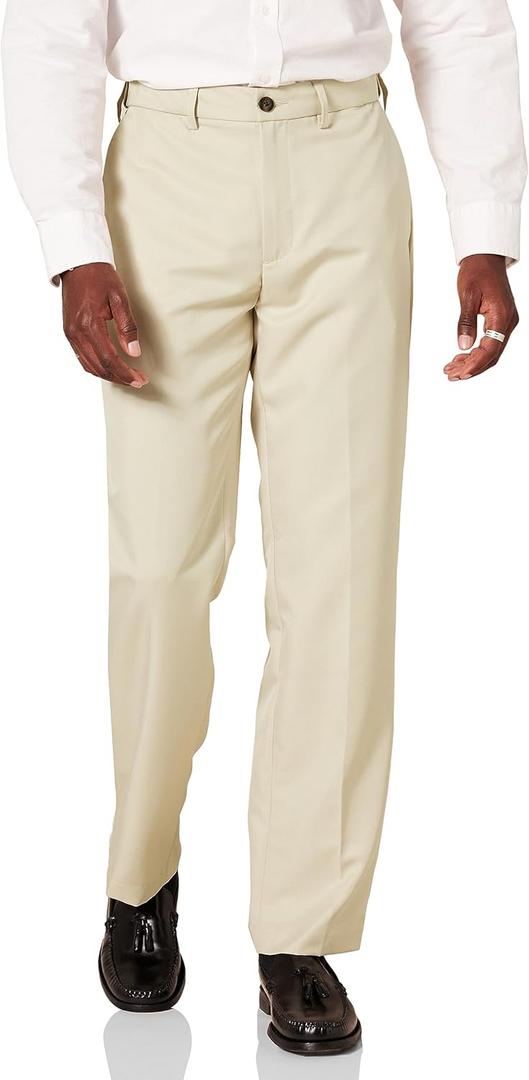 Amazon Essentials Men's Classic-Fit Expandable-Waist Flat-Front Dress Pant (Beige, L)