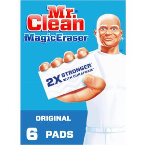 Mr. Clean Magic Eraser Original Cleaning Pads, Multi Purpose Cleaner, Bathroom Cleaning Supplies, All Purpose Cleaner, White, 6 Count
