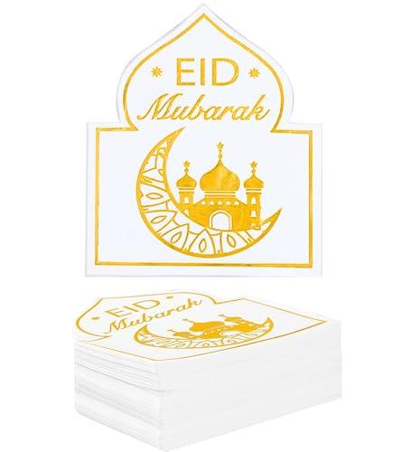 Eid Mubarak Napkins - 50 PK - Bluk Ramadan Eid Mubarak Party Napkins Disposable Napkins Paper Napkins for Eid Mubarak Decorations White and Gold