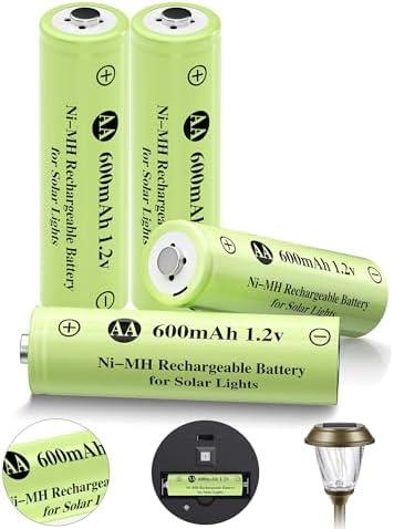 JiajaX Ni-MH Rechargeable AA Batteries, AA 600mAh 1.2V Solar Batteries for Garden Landscaping Outdoor Solar Lights, String Lights, Pathway Lights (4 Pack)
