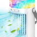 Portable Air Conditioners Cooling Fan, Portable AC Mini Air Conditioner with 7 Colors Light, 3 Speeds 3 Timer, Personal Desk Small Evaporative Air Cooler with Humidifier for Room Home Office Car