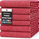 Homaxy Premium Kitchen Towels(18x 28, 6 Pack), Large Cotton Kitchen Hand Towels, Flat and Terry Dish Towels, 380 GSM Highly Absorbent Tea Towel Set with Hanging Loop, Red