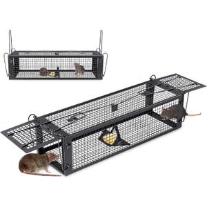 Humane Rat Traps, Large Double Door Traps for Indoor and Outdoor Use, Small Rodent Chipmunk Squirrel Trap and Other Catch and Release Cages for Live Animals (Black)