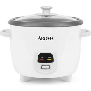 AROMA Rice Cooker, 3-Cup (Uncooked) / 6-Cup (Cooked), Small Rice Cooker, Oatmeal Cooker, Soup Maker, Auto Keep Warm, 1.5 Qt, White, ARC-393NG