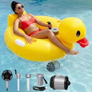 Hungdao Inflatable Duck Motorized Pool Float for Adults Electric Pool Lounger with Dual Motors, Cup Holder, Handle & Rechargeable Battery (Not Air Pump) Ideal for Outdoor Swimming Parties(48"L x 48"W)