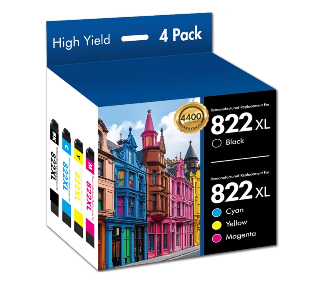 822XL 822 WF-3820 Printer Ink Cartridges Remanufactured Replacement for Epson 822XL Ink Cartridges Combo Pack for Epson 822 XL for Workforce Pro WF-4830 WF-4833 WF-4820 WF-4834 WF-3823 (4 Pack)