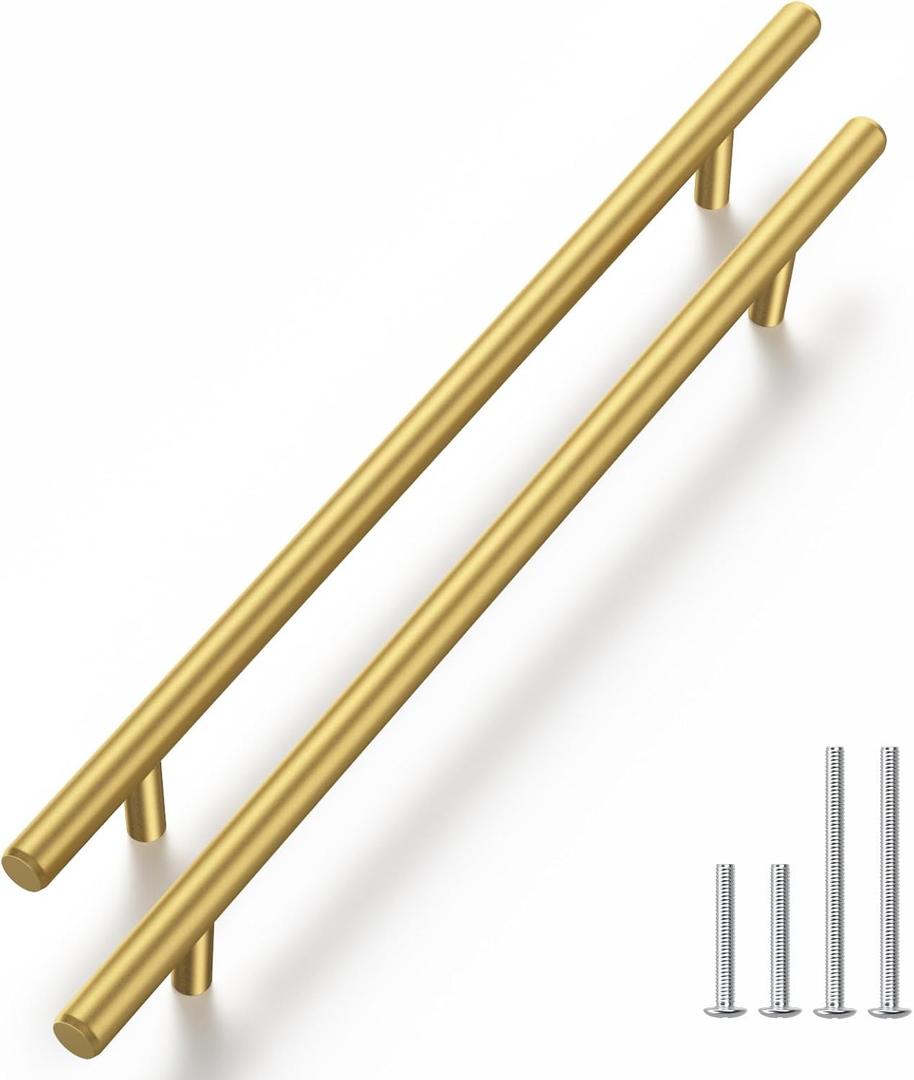 Haliwu 5 Pack Cabinet Handles Brass Gold Cabinet Pulls 8-4/5 Inch Hole Center Drawer Pulls Modern Bar Dresser Handles for Bathroom Kitchen Bedroom