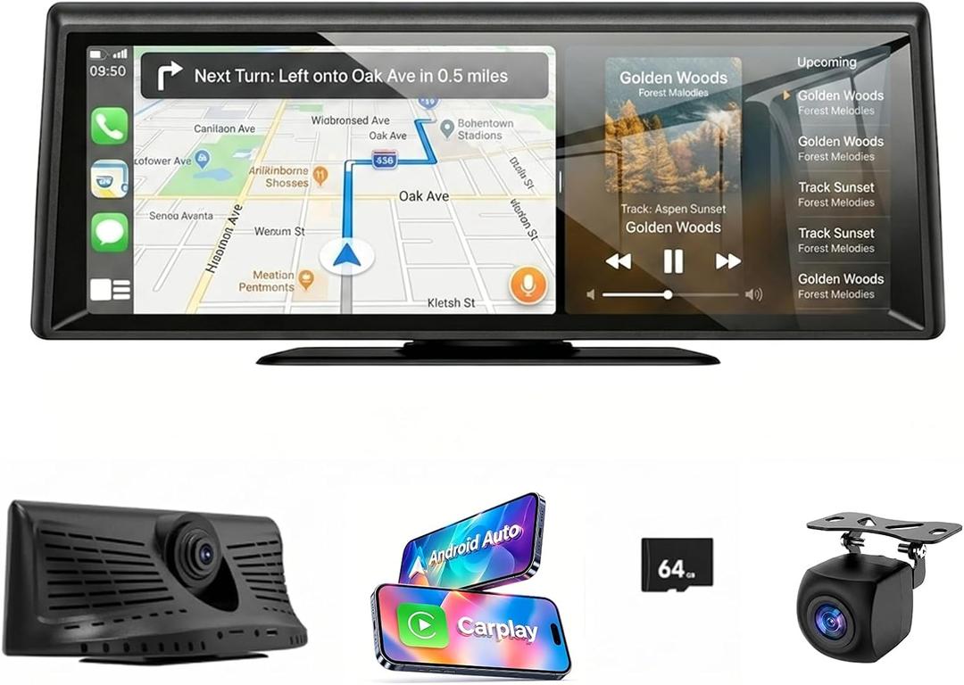 Wireless CarPlay Screen with 2K Dash Cam, 8.1" Portable Touchscreen Car Stereo with CarPlay & Android Auto, 1080P Backup Camera, Voice Control, Bluetooth, Mirror Link, GPS Navigation