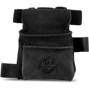 Graintex 2 Pocket Children's Tool Pouch, Suede Leather Pouch with Hammer Loop, Ideal for Home Improvement Projects, Kids Tool Belt for Young DIY Enthusiasts, Adjustable Webbing Belt (Black)