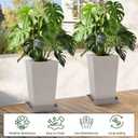 Neoaider Set of 2 Tall Planter, 21 inch Large Plastic Planter with Drain Hole & Saucers, Large Outdoor Planters for Porch, Garden, Patio, Balcony(Light Gray)