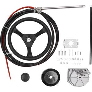14 FT Boat Steering Control Cable Outboard Rotary Steering System Kit With 12.5 Inches Wheel Durable Marine Steering System Replacement for Mechanical/Manual Steering of Yachts, Fishing Boats