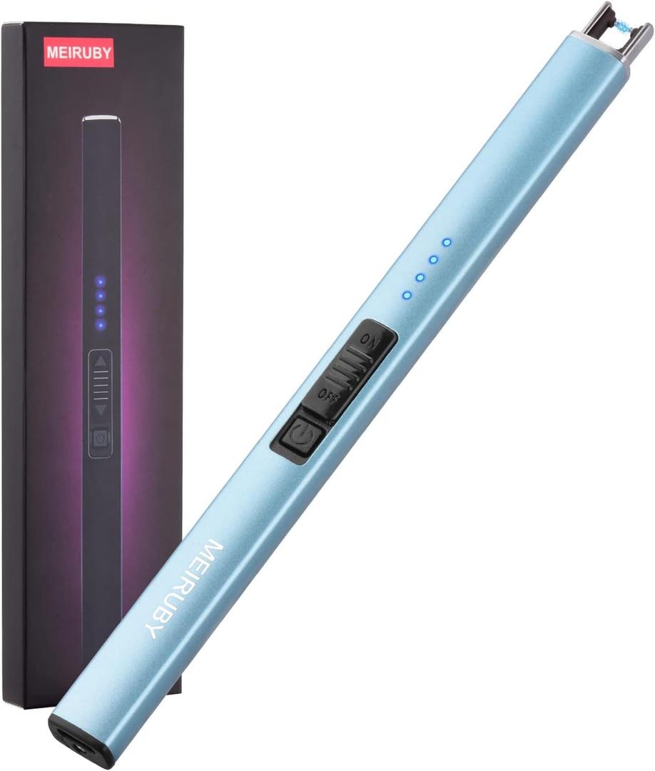 MEIRUBY Electric Candle Lighter, Christmas Stocking Stuffers Gifts for Women Mom Men Wife Sister, USB Arc Rechargeable Windproof Long Lighter for Candle BBQ Housewarming Birthday Gifts Idals