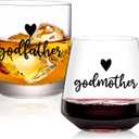 Physkoa Godparents Proposal Gift Will You Be My Godparents Wine and Whiskey Glass Set Godmother and Godfather Proposal Gifts, Godmother & Godfather Gift for Baptism or Christening
