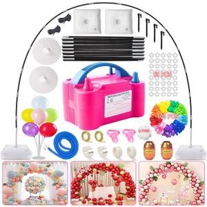 Balloon Arch Kit and Balloon Pump, 9Ft Tall & 10Ft Wide Adjustable Balloon Arch Stand with Water Base, Electric Pump, Balloons and Accessories for Wedding Birthday Party Decoration (Multicolor)