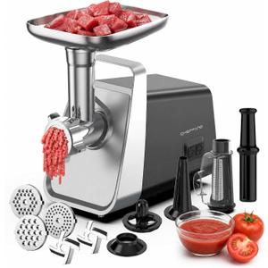 Electric Meat Grinder, Fruits & Tomato Sauce Maker with Strainer, Sausage Stuffer with Sausage Tube, 2 Blades, 3 Plates, Kubbe Kit, 2800W Max, Meat Mincer Heavy Duty for Home Kitchen