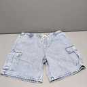 OYOANGLE Men's Drawstring Elastic Waist Flap Pocket Straight Cargo Jean Denim Shorts (Medium)