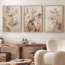 Beige Abstract Flower Canvas Wall Art Decor - Botanical Prints & Flower Painting - 16x24inx3pcs No Frame