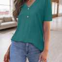 BETTE BOUTIK Womens Summer Shirts Short Sleeve V Neck Tunic Tops Casual Fashion Blouses (M)